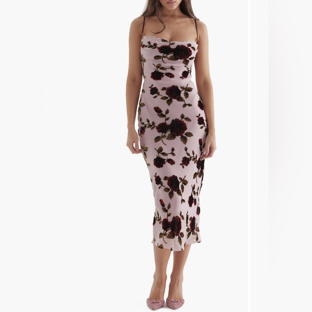 Floral Midi Dress - Pink and Black